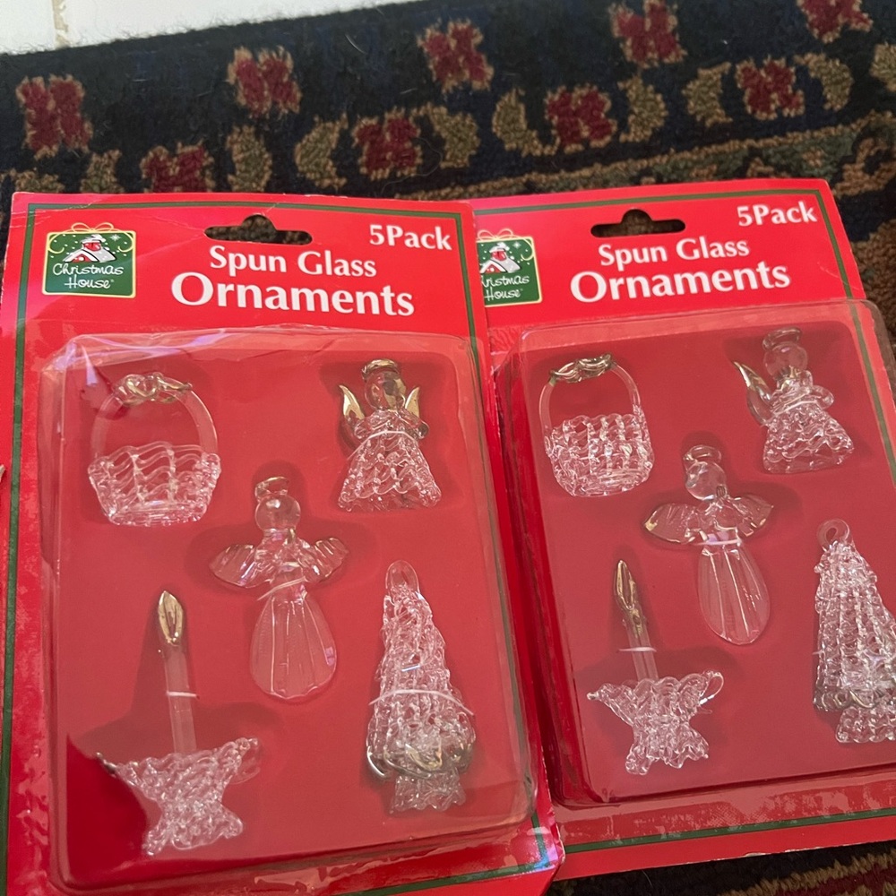 Christmas House LS Arts Assorted Spun Glass Ornaments Angels Gold Trim Holiday